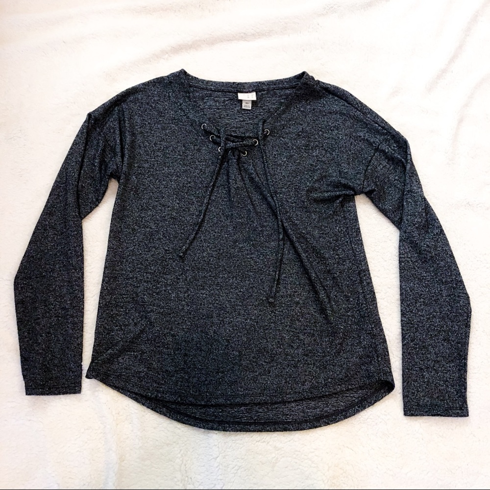 A New Day Tie-Front Gray Long Sleeve Knit Top